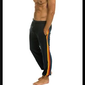 Men's dark grey Aviator Nation sweatpants with Multicolor Stripes